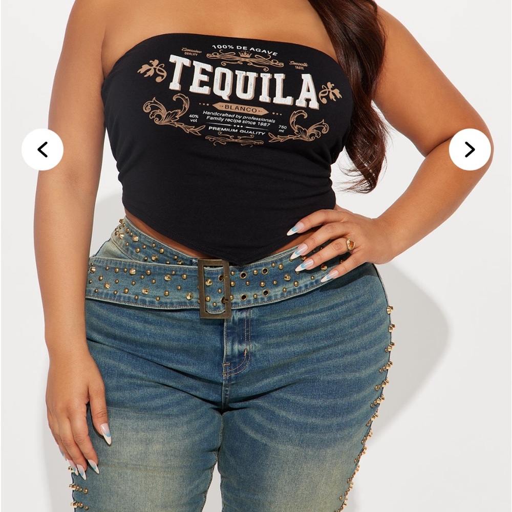 Black Strapless Graphic Top